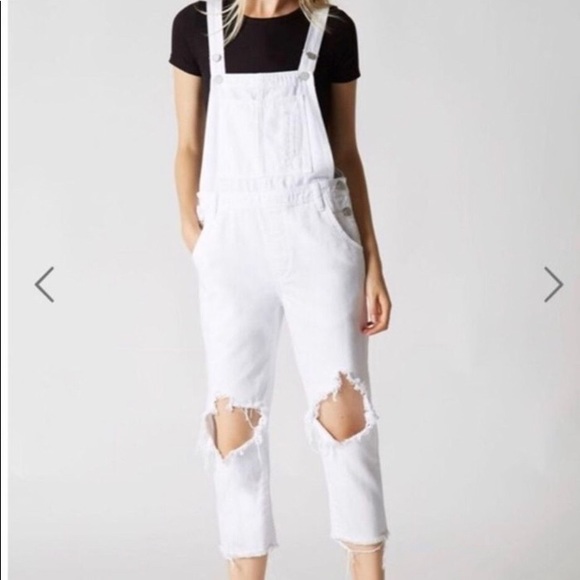 Blank NYC White Distressed Jean Overalls 26